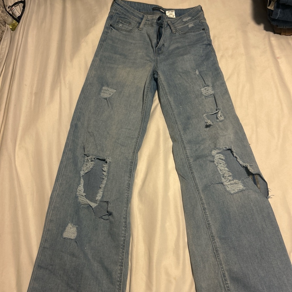 Fashion Nova Blue Flare Wide Leg Jeans